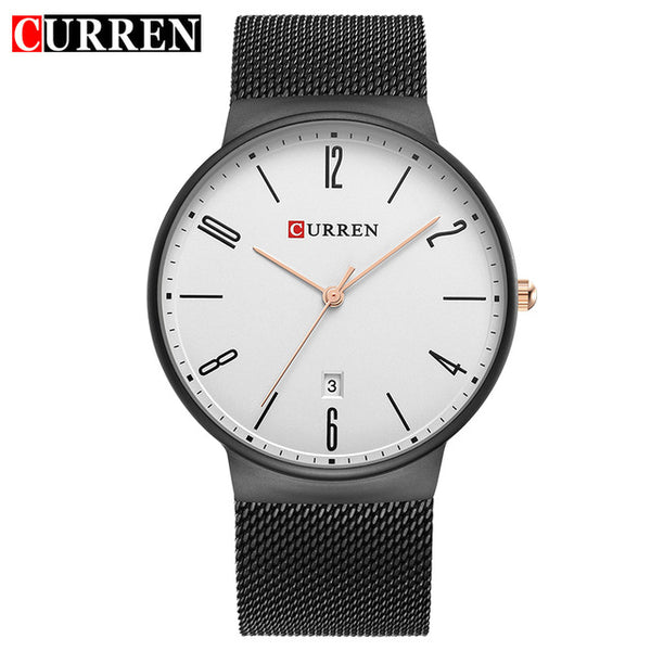 Luxury brand CURREN Quartz Watch Men Stainless Steel Mesh Strap Thin Clock Casual Wristwatch