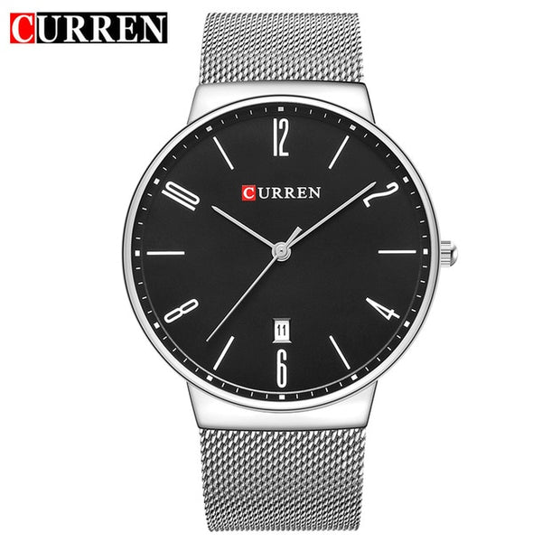 Luxury brand CURREN Quartz Watch Men Stainless Steel Mesh Strap Thin Clock Casual Wristwatch
