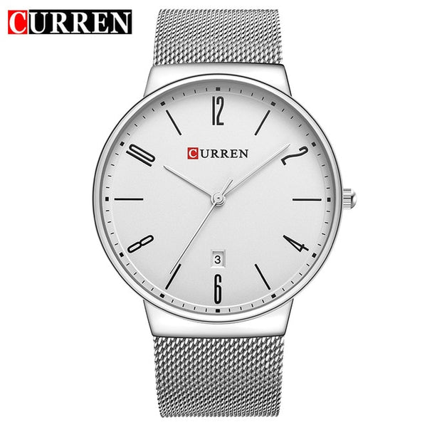 Luxury brand CURREN Quartz Watch Men Stainless Steel Mesh Strap Thin Clock Casual Wristwatch