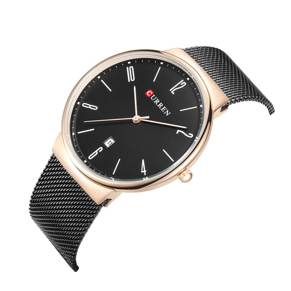 Luxury brand CURREN Quartz Watch Men Stainless Steel Mesh Strap Thin Clock Casual Wristwatch