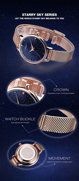 Galaxy design Luxury brand Quartz Watch Women Dress Casual Stainless steel 2018
