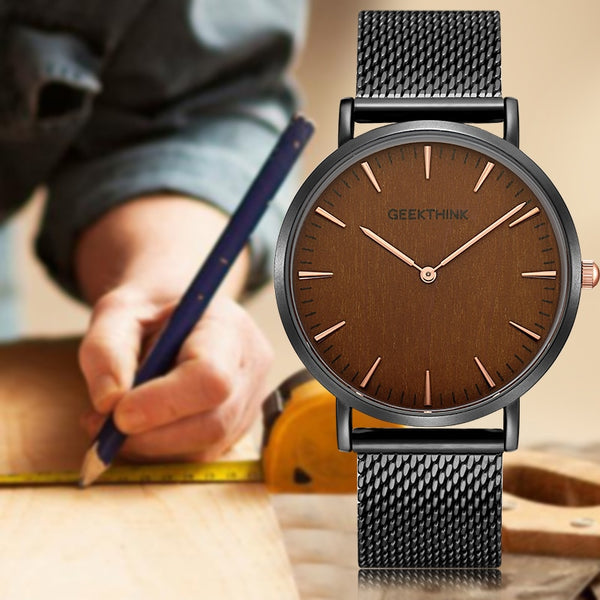 Quartz watch men Black Casual Japan quartz-watch stainless steel Mesh strap ultra thin