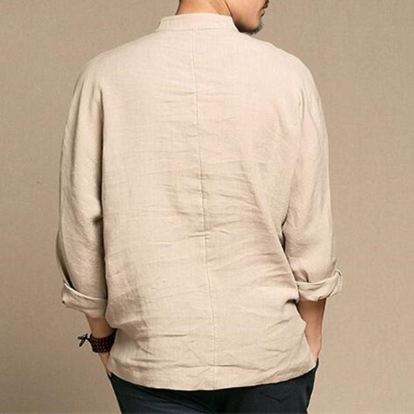 Linen Shirts Men Casual Breathable Retro Long Sleeve Shirt
