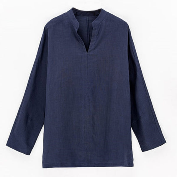 Linen Shirts Men Casual Breathable Retro Long Sleeve Shirt