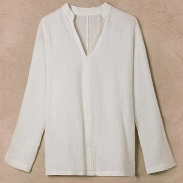 Linen Shirts Men Casual Breathable Retro Long Sleeve Shirt