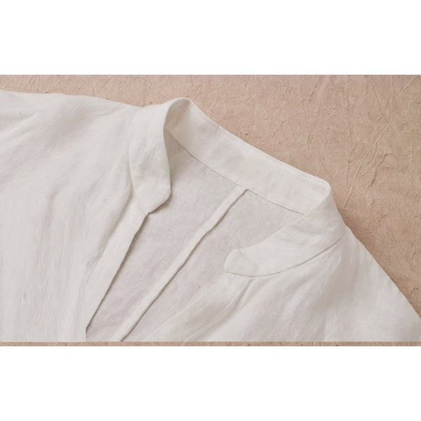 Linen Shirts Men Casual Breathable Retro Long Sleeve Shirt