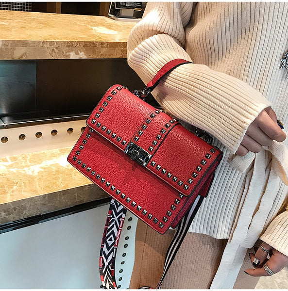 Cover Rivet Bag Girls Fashion Shoulder Bag Ladies PU Leather Handbags