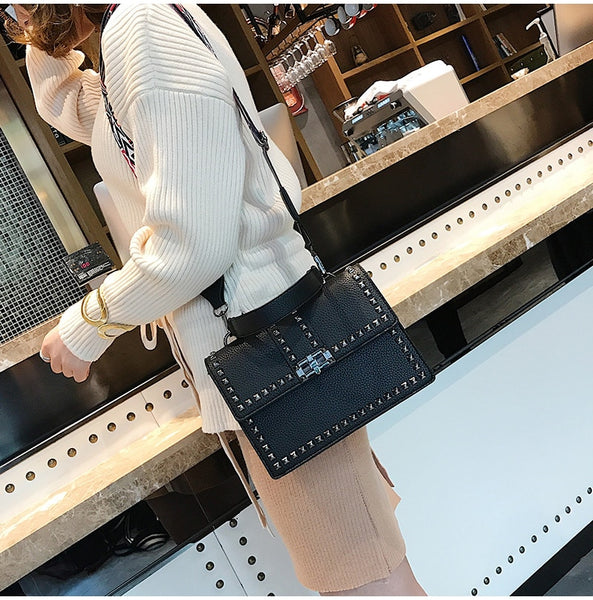 Cover Rivet Bag Girls Fashion Shoulder Bag Ladies PU Leather Handbags