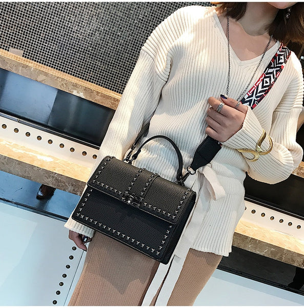 Cover Rivet Bag Girls Fashion Shoulder Bag Ladies PU Leather Handbags