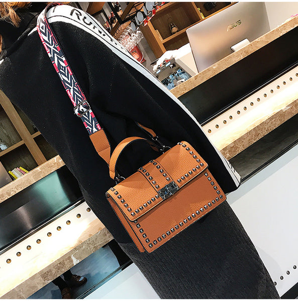 Cover Rivet Bag Girls Fashion Shoulder Bag Ladies PU Leather Handbags