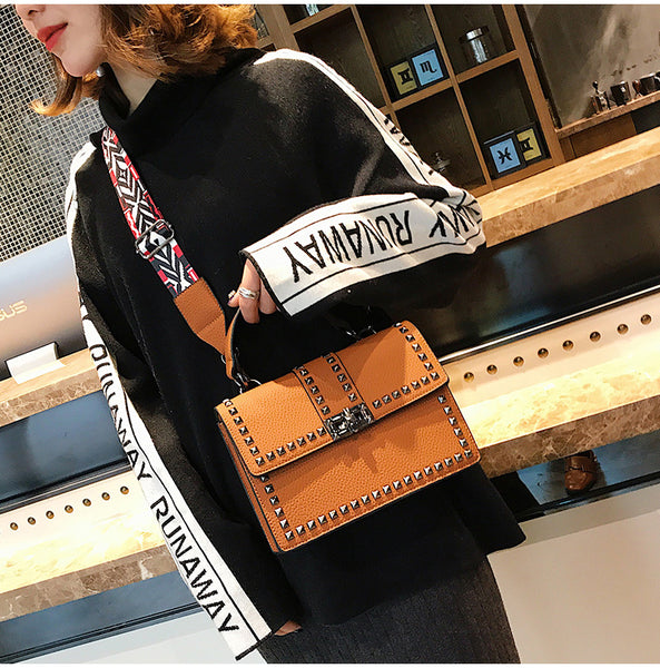 Cover Rivet Bag Girls Fashion Shoulder Bag Ladies PU Leather Handbags