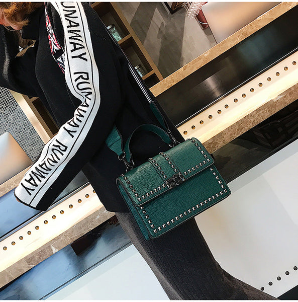 Cover Rivet Bag Girls Fashion Shoulder Bag Ladies PU Leather Handbags