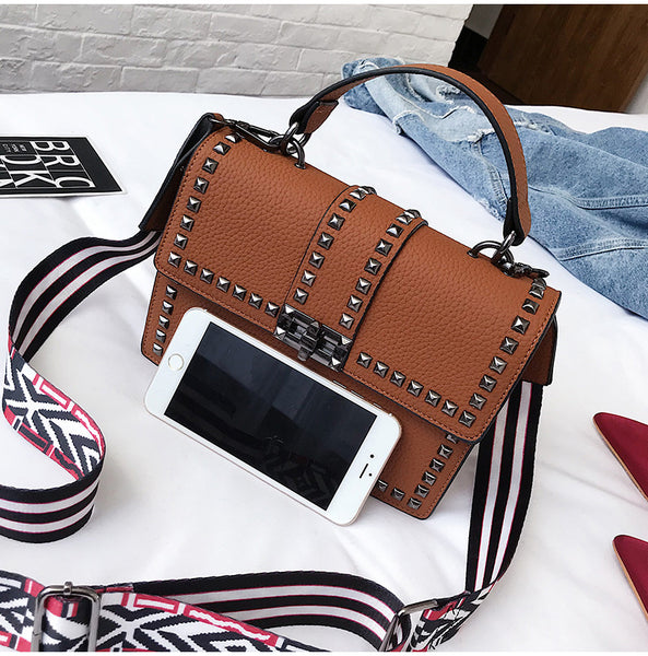 Cover Rivet Bag Girls Fashion Shoulder Bag Ladies PU Leather Handbags