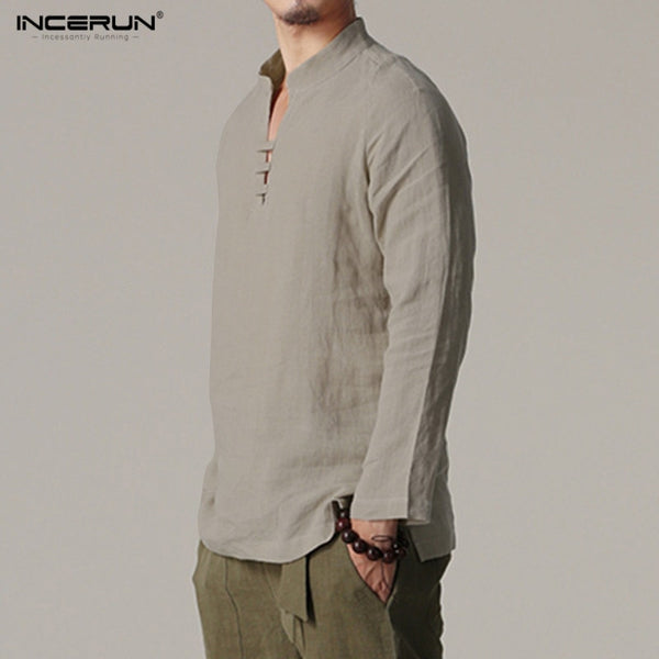 Men Long Sleeve Slim Fit Shirt Male Vintage Retro