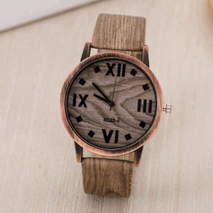 Leather Quartz female Wrist Watches Roman Numerals Dark Brown Wood Stripe Battery Included 24cm(9 4/8") long,
