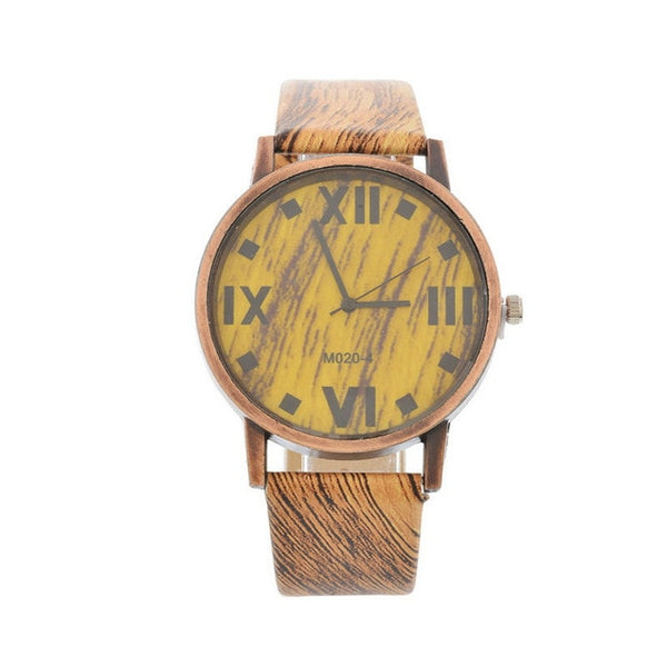 Leather Quartz female Wrist Watches Roman Numerals Dark Brown Wood Stripe Battery Included 24cm(9 4/8") long,