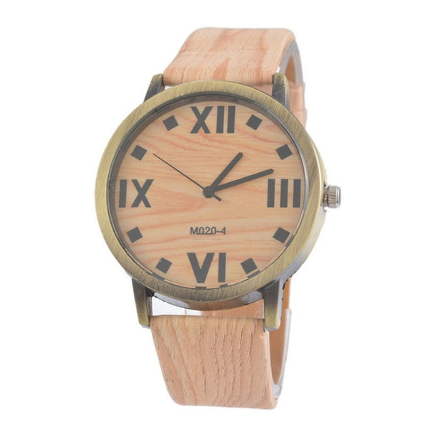 Leather Quartz female Wrist Watches Roman Numerals Dark Brown Wood Stripe Battery Included 24cm(9 4/8") long,