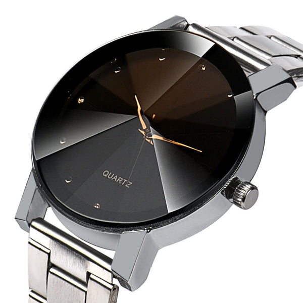 Steel Watchband Quartz Wrist Watches Rhombus Glass Black Silver Color Men Fashion Luxury Business Watch