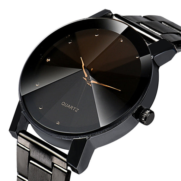 Steel Watchband Quartz Wrist Watches Rhombus Glass Black Silver Color Men Fashion Luxury Business Watch