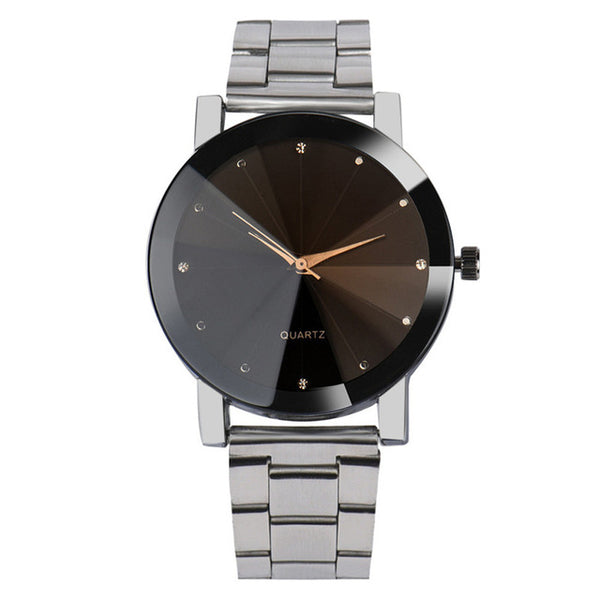 Steel Watchband Quartz Wrist Watches Rhombus Glass Black Silver Color Men Fashion Luxury Business Watch