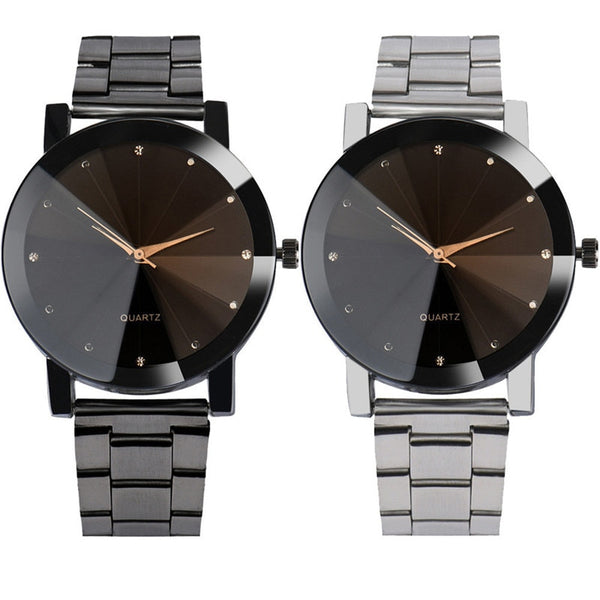 Steel Watchband Quartz Wrist Watches Rhombus Glass Black Silver Color Men Fashion Luxury Business Watch