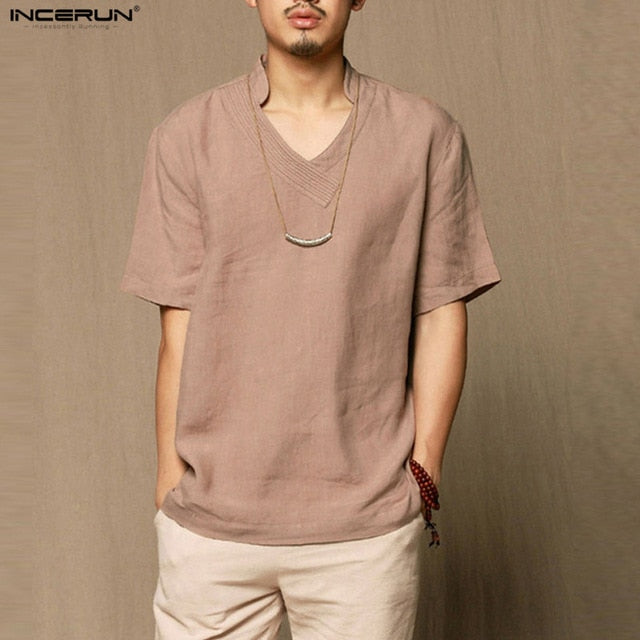 Linen Shirt Men Slim fit Casual Dress