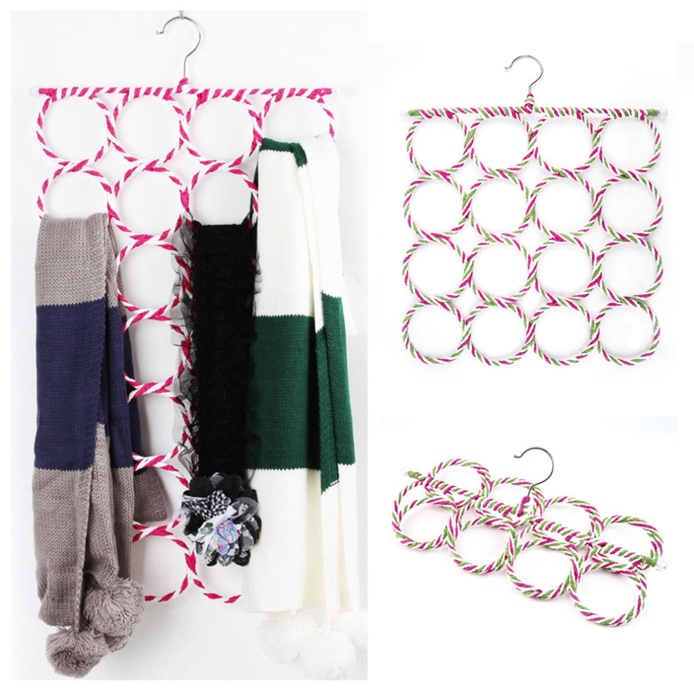 2 pieces Multi-function Scarf Shawl Scarf Belt Tie Hanger Holder Organizer Storage 16 Rings