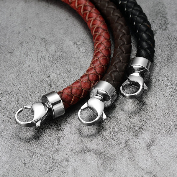 Genuine Braided Leather Men Bracelets 316l Stainless Steel Horseshoe Lobster Clasp