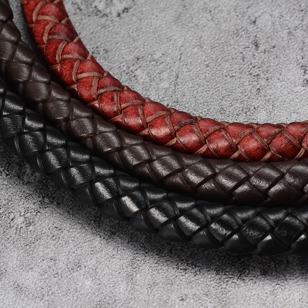 Genuine Braided Leather Men Bracelets 316l Stainless Steel Horseshoe Lobster Clasp