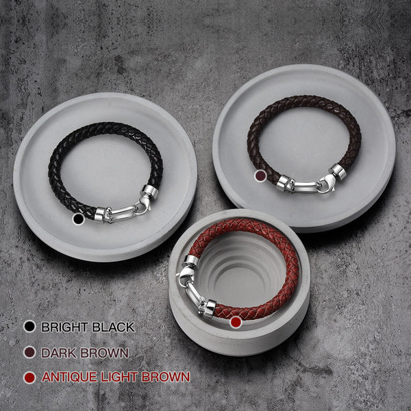Genuine Braided Leather Men Bracelets 316l Stainless Steel Horseshoe Lobster Clasp