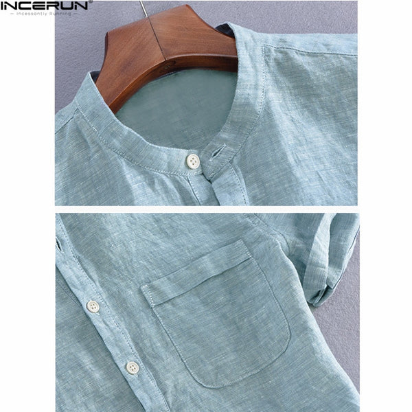 2018 Casual Loose Men's Shirt Fashion Covered Button Short Sleeve