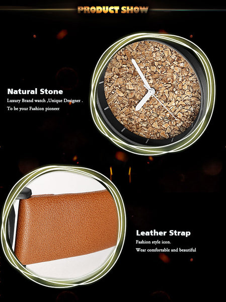 Natural Gravel Stone Face Men Brand Quartz Watches