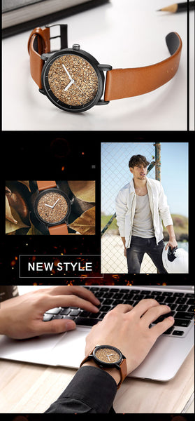 Natural Gravel Stone Face Men Brand Quartz Watches