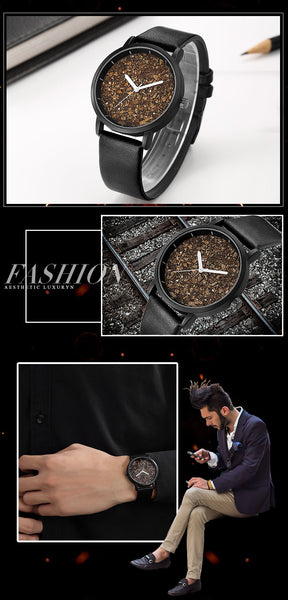 Natural Gravel Stone Face Men Brand Quartz Watches