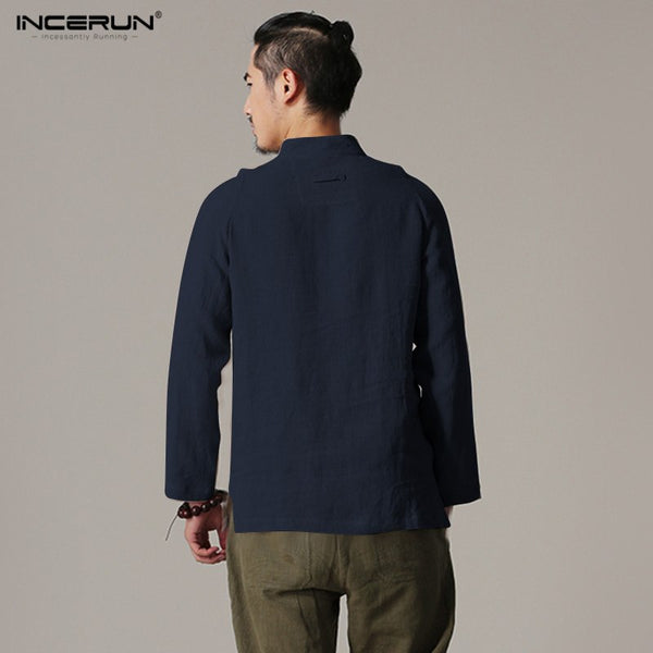 Men Long Sleeve Slim Fit Shirt Male Vintage Retro