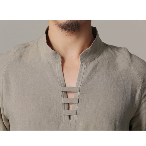 Men Long Sleeve Slim Fit Shirt Male Vintage Retro