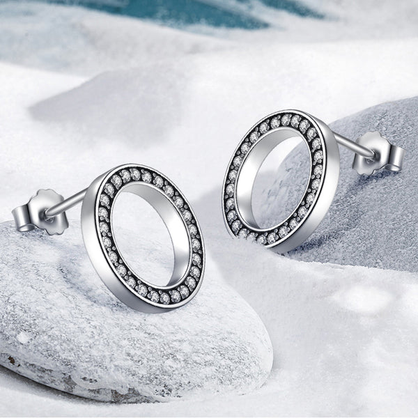 BAMOER Forever Clear CZ 925 Sterling Silver Circle Round Stud Earrings with CZ Jewelry GIFT Oorbellen Bijoux PAS437
