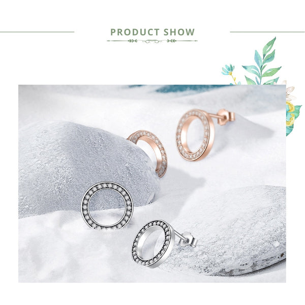 BAMOER Forever Clear CZ 925 Sterling Silver Circle Round Stud Earrings with CZ Jewelry GIFT Oorbellen Bijoux PAS437