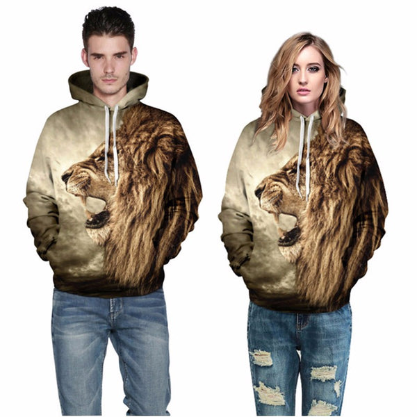 New Fashion Galaxy Hoodie Sweatshirt For Men 3D Lion Print Cartoon Hooded