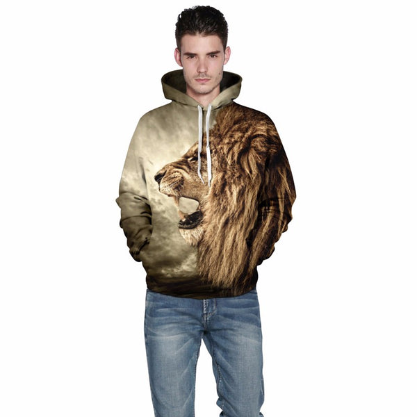New Fashion Galaxy Hoodie Sweatshirt For Men 3D Lion Print Cartoon Hooded