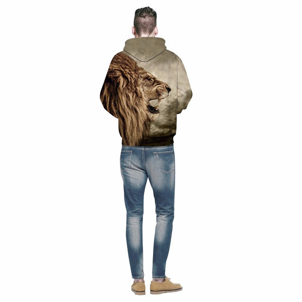 New Fashion Galaxy Hoodie Sweatshirt For Men 3D Lion Print Cartoon Hooded