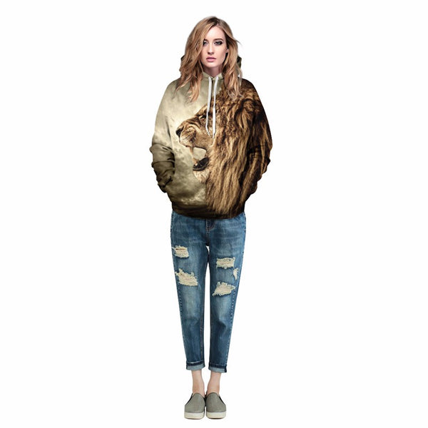 New Fashion Galaxy Hoodie Sweatshirt For Men 3D Lion Print Cartoon Hooded
