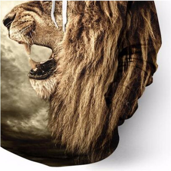 New Fashion Galaxy Hoodie Sweatshirt For Men 3D Lion Print Cartoon Hooded