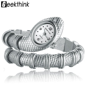 Unique Fashion Quartz Watch women Snake Shaped Bracelet Watch Diamond Ornaments Luxury Silver Gold