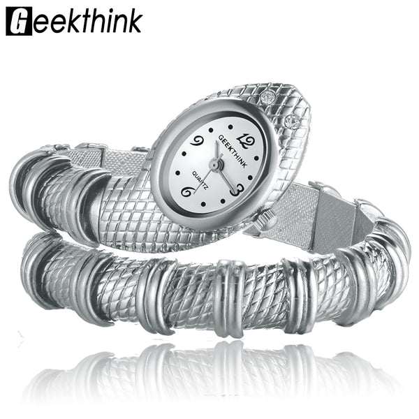 Unique Fashion Quartz Watch women Snake Shaped Bracelet Watch Diamond Ornaments Luxury Silver Gold