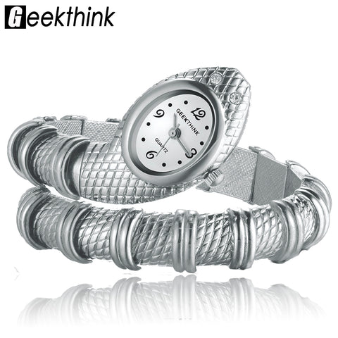 Unique Fashion Quartz Watch women Snake Shaped Bracelet Watch Diamond Ornaments Luxury Silver Gold