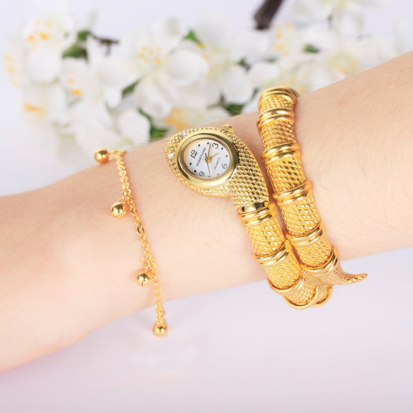 Unique Fashion Quartz Watch women Snake Shaped Bracelet Watch Diamond Ornaments Luxury Silver Gold