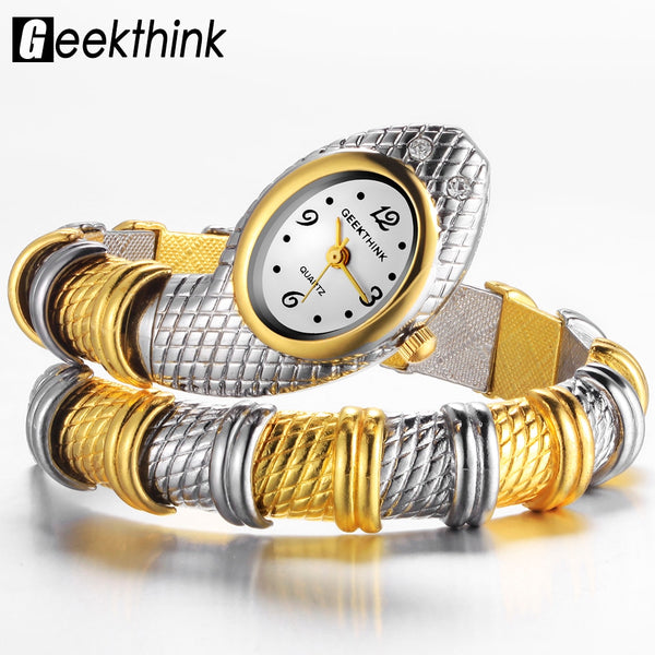 Unique Fashion Quartz Watch women Snake Shaped Bracelet Watch Diamond Ornaments Luxury Silver Gold