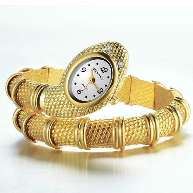 Unique Fashion Quartz Watch women Snake Shaped Bracelet Watch Diamond Ornaments Luxury Silver Gold