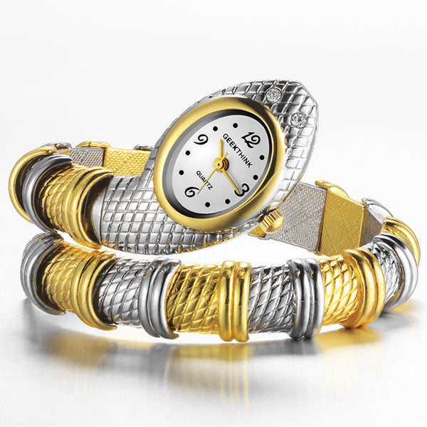 Unique Fashion Quartz Watch women Snake Shaped Bracelet Watch Diamond Ornaments Luxury Silver Gold